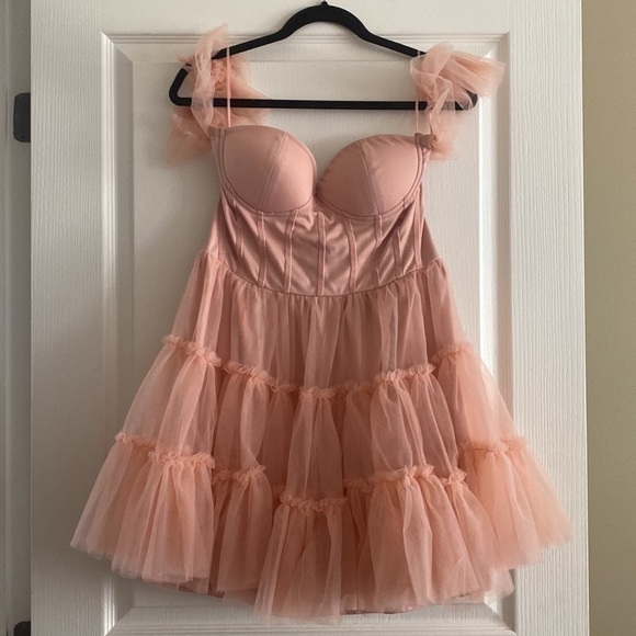 Tulle mini dress off the shoulder corset waist sweetheart neckline In Blush XL - Picture 4 of 13
